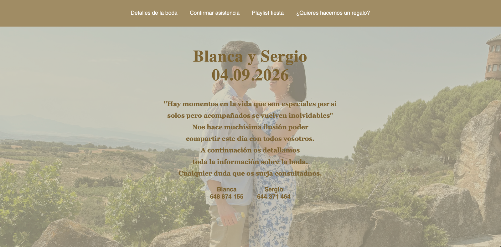Web personal para la organización de boda